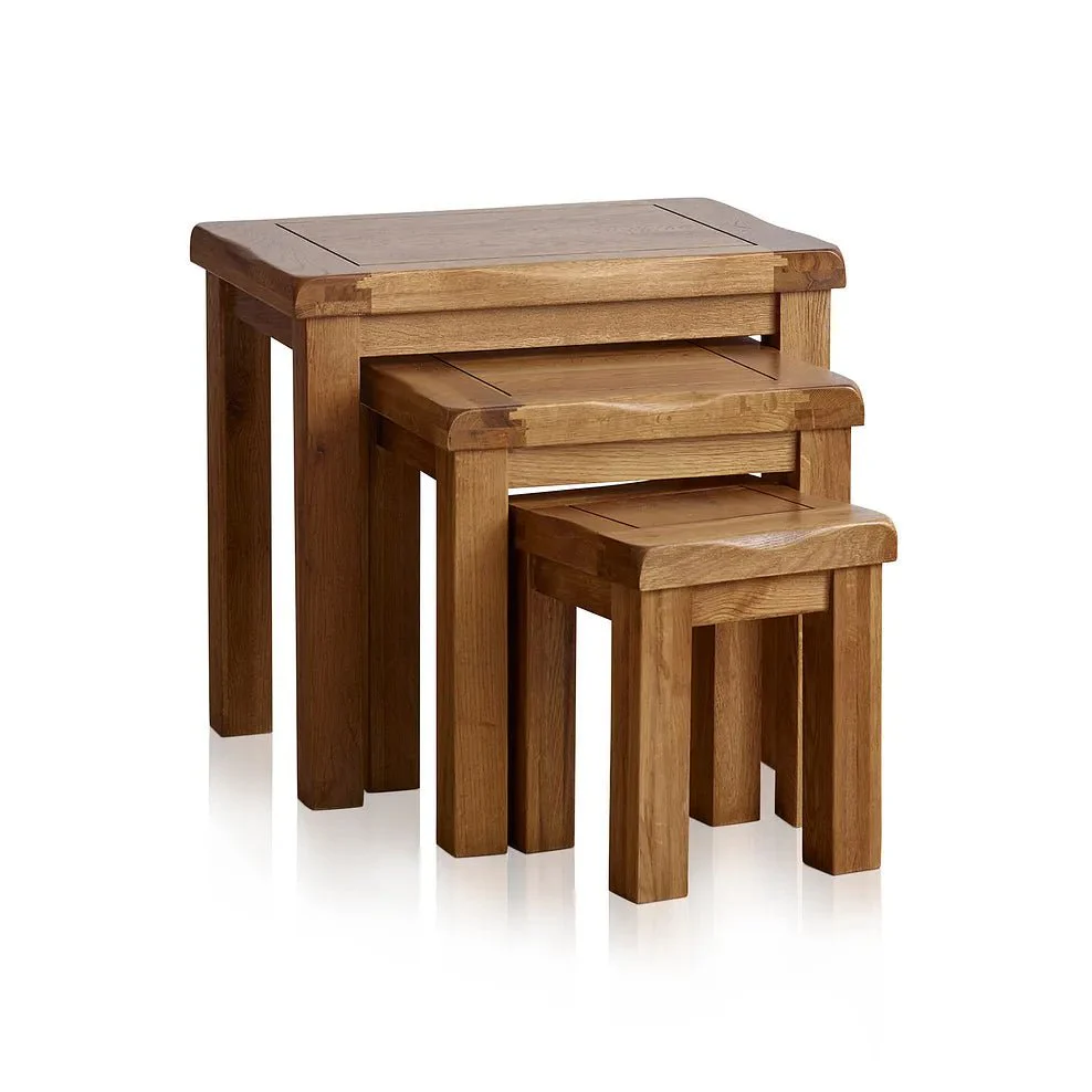 Rustic Country Solid Oak Nest of Tables - Image 3