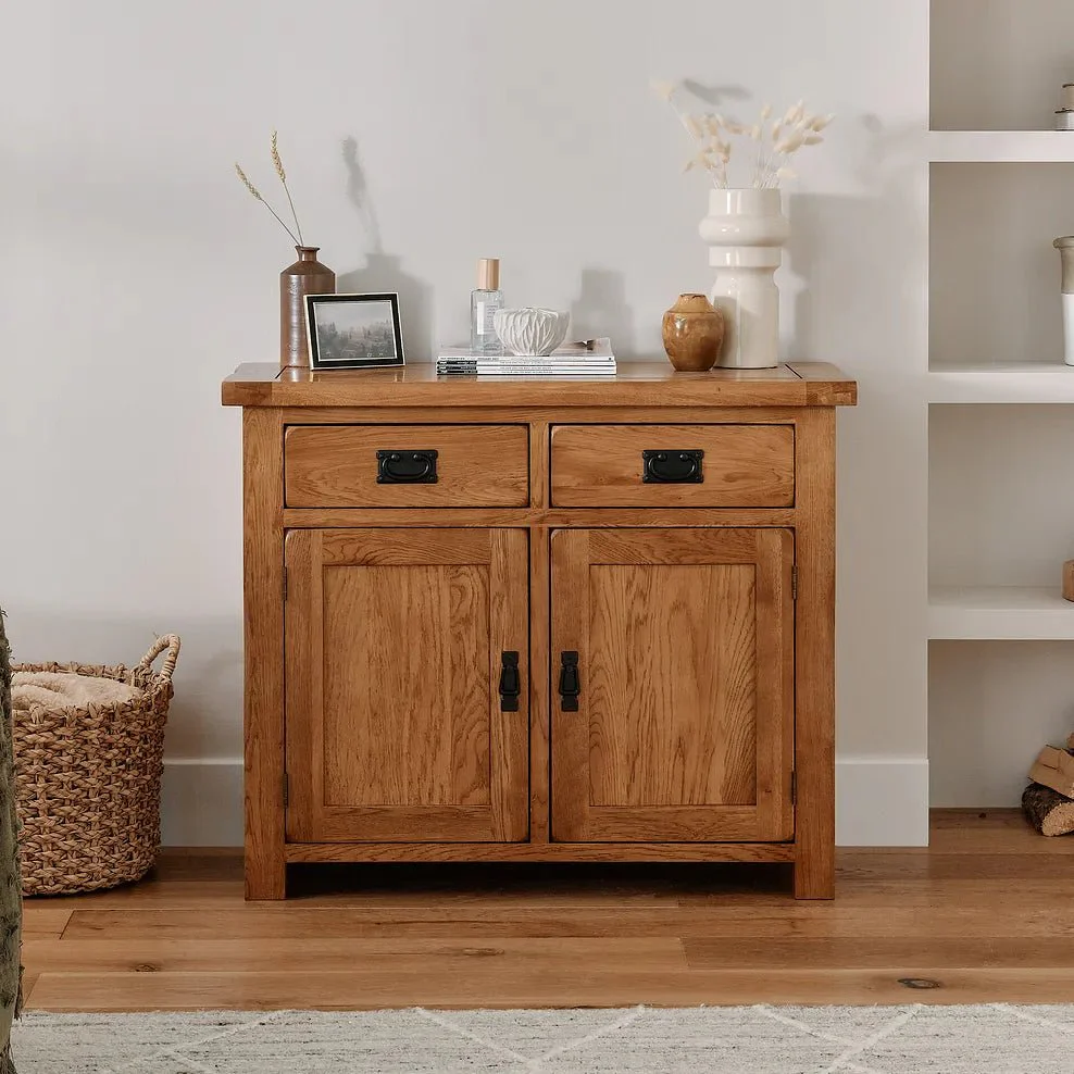 Rustic Country Solid Oak Small Sideboard