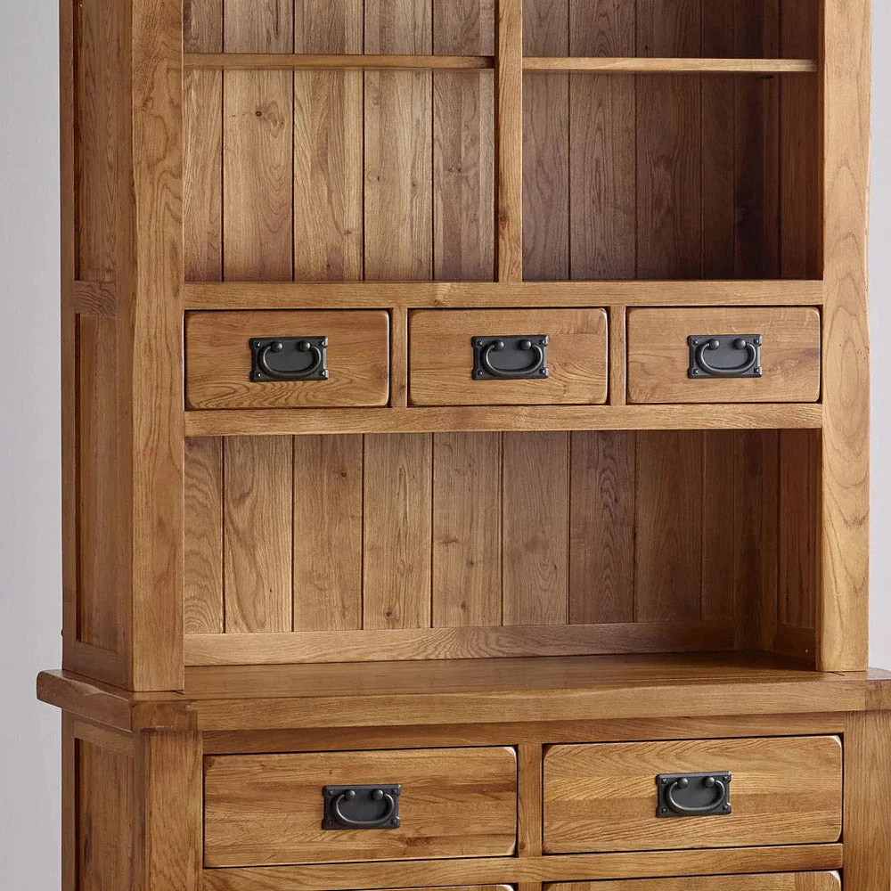 Rustic Country Solid Oak Small Sideboard with Hutch Dresser - Image 2