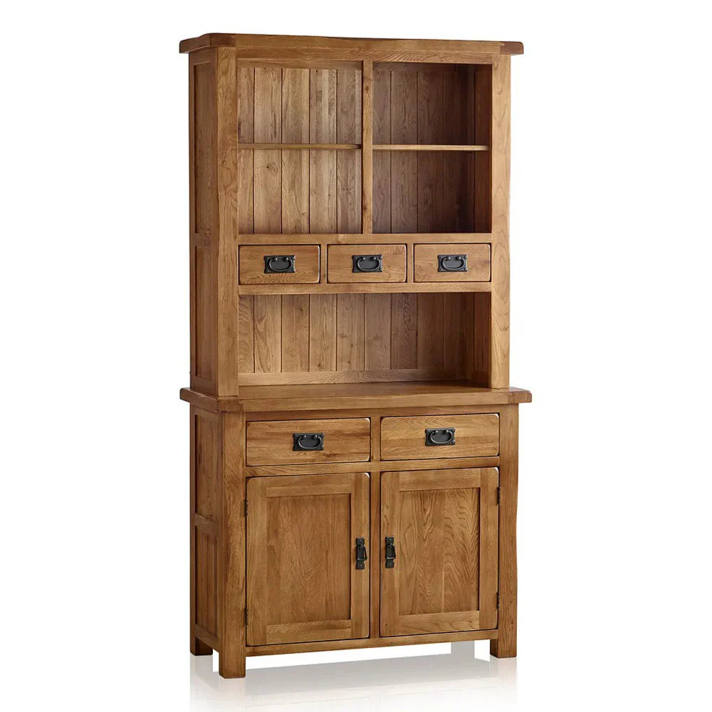 Rustic Country Solid Oak Small Sideboard with Hutch Dresser - Image 4