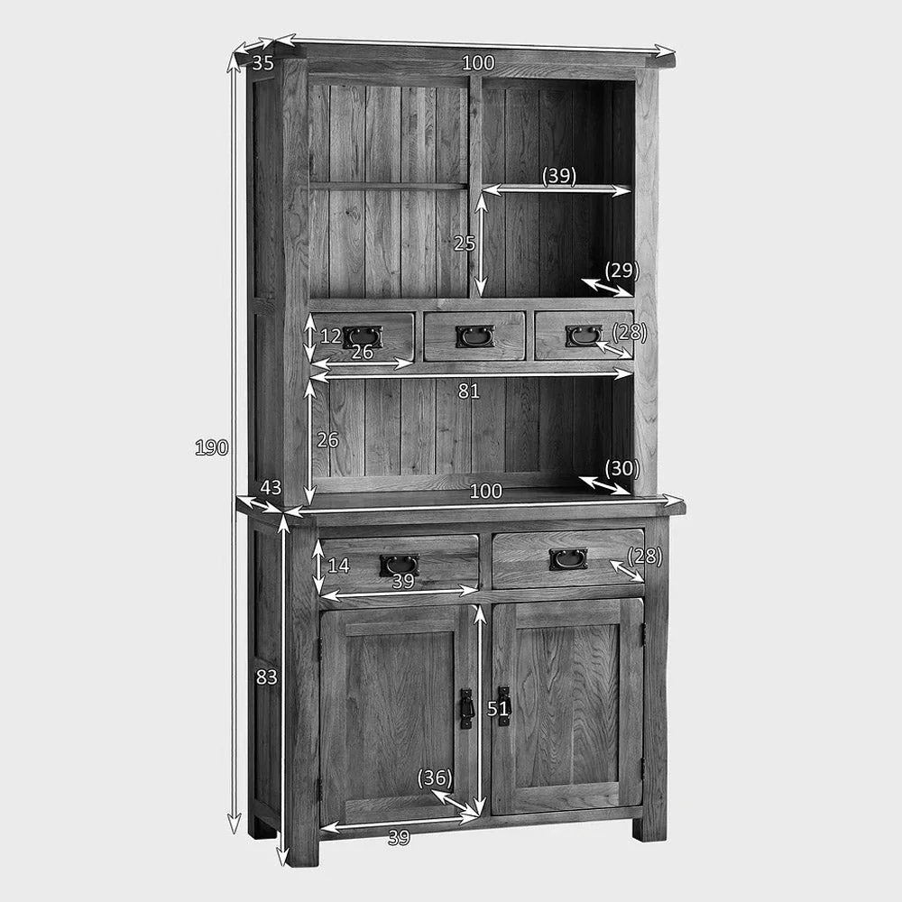 Rustic Country Solid Oak Small Sideboard with Hutch Dresser - Image 5