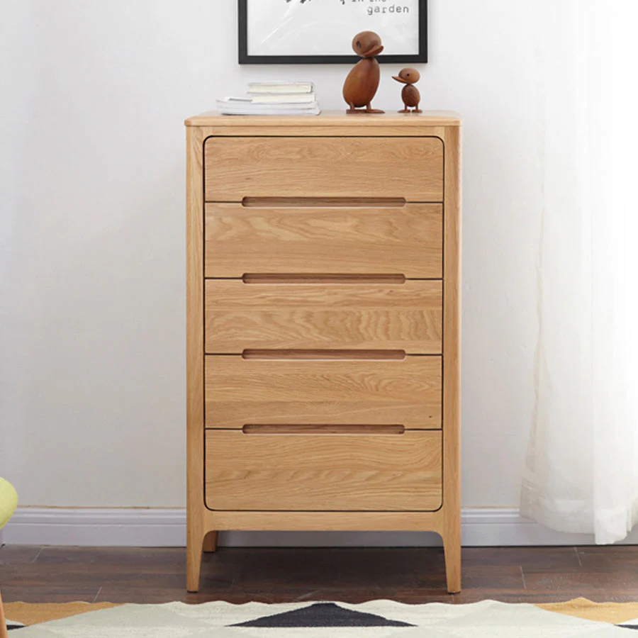Seattle Natural Solid Oak 5 Drawers Tall Boy - Image 2