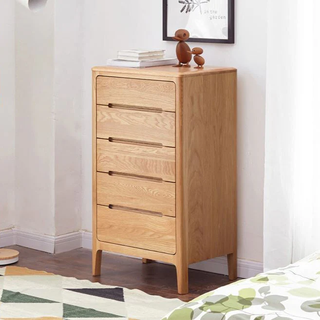 Seattle Natural Solid Oak 5 Drawers Tall Boy - Image 4