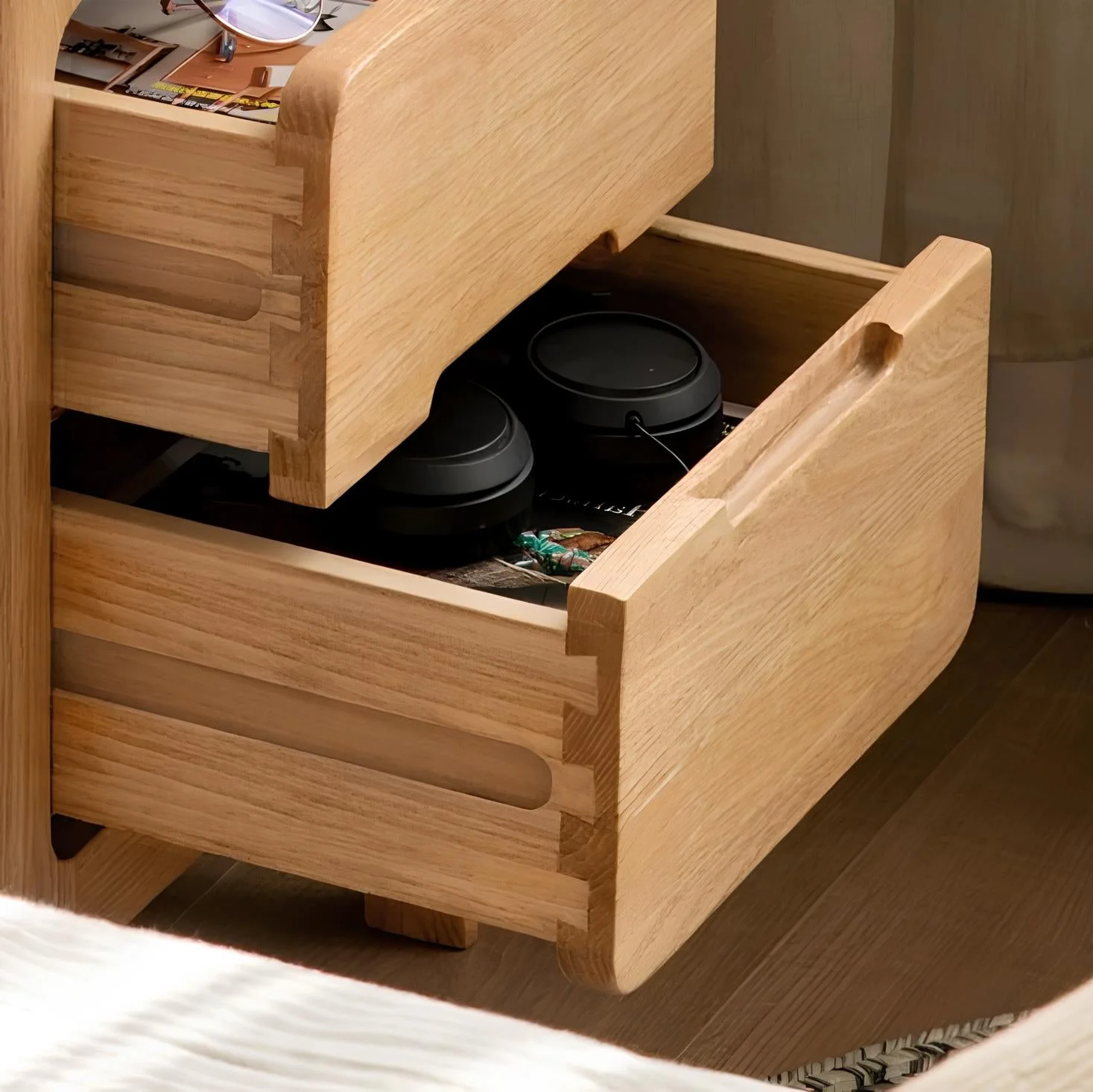 Seattle Natural Solid Oak Bedside Table Design 2 - Image 3