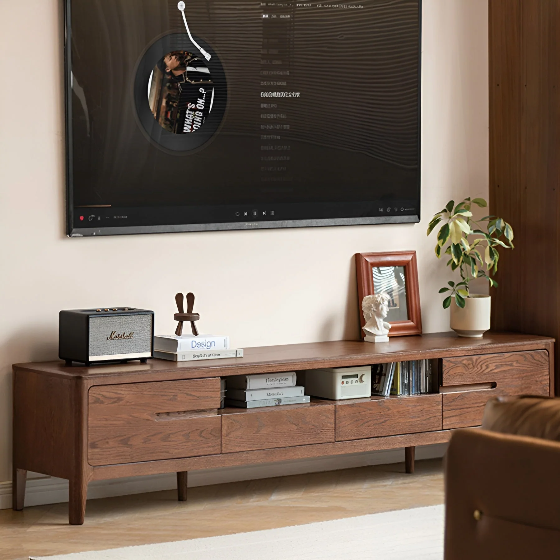 Seattle Natural Solid Oak Entertainment Unit in Walnut Colour