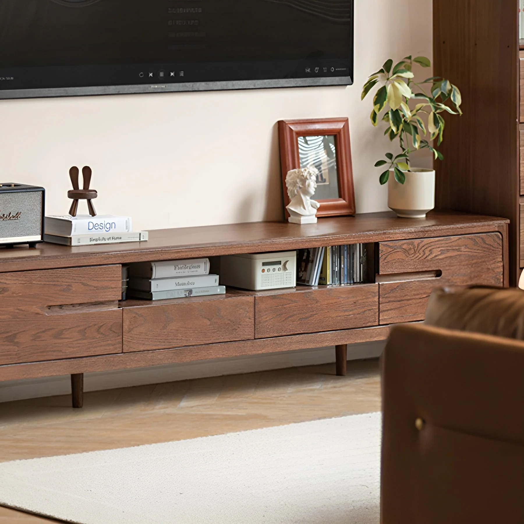 Seattle Natural Solid Oak Entertainment Unit in Walnut Colour - Image 2