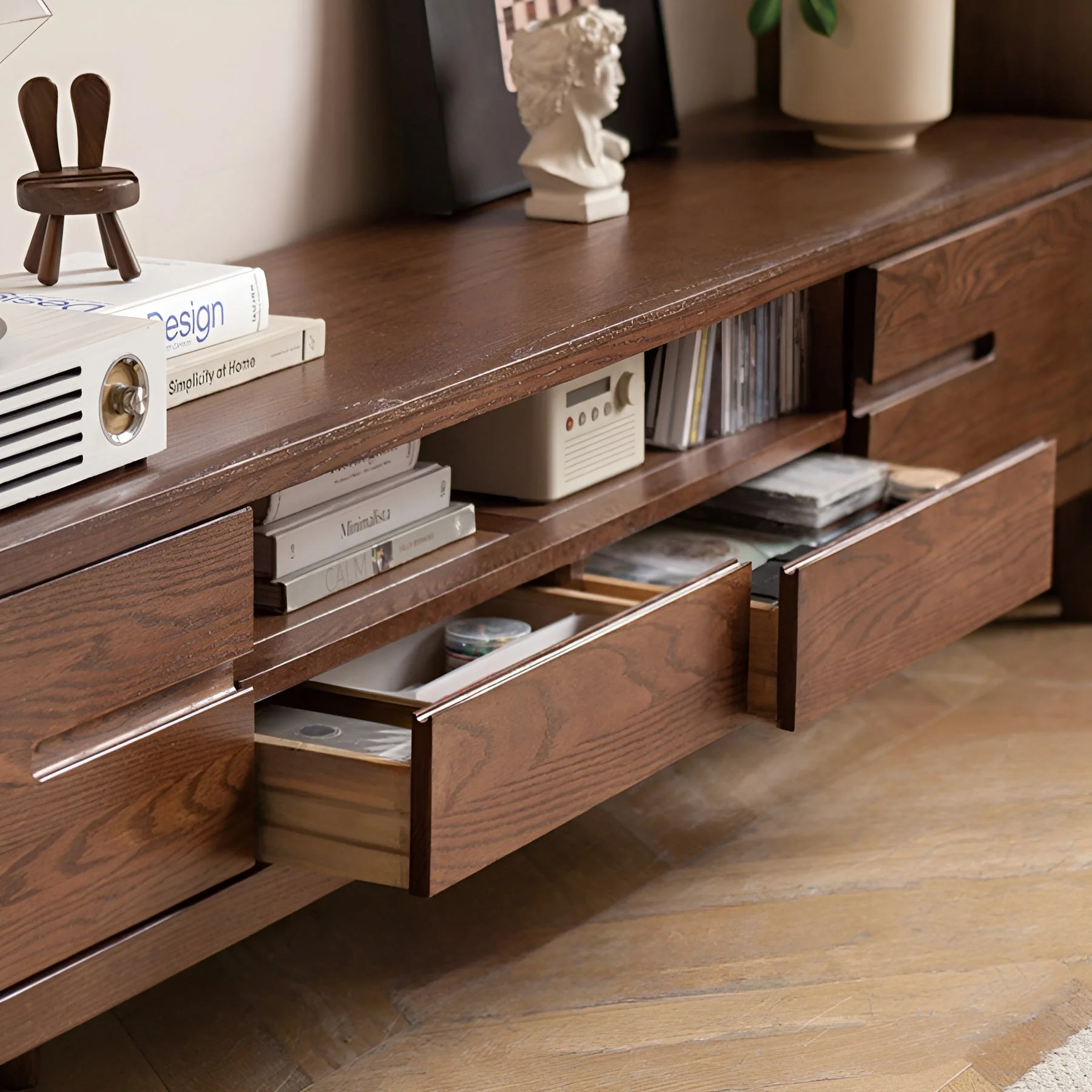 Seattle Natural Solid Oak Entertainment Unit in Walnut Colour - Image 5