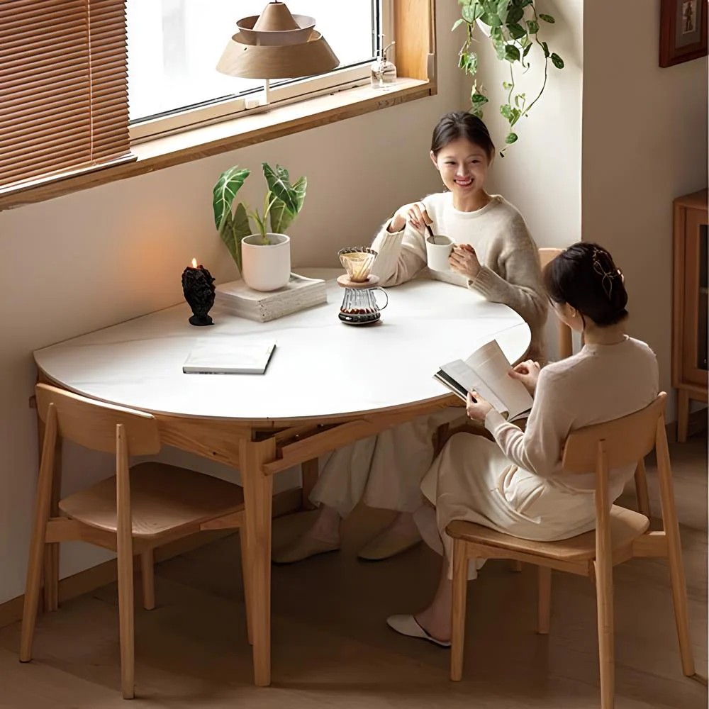 Seattle Natural Solid Oak Extendable Dining Table with Ceramic Marble Top - Image 3