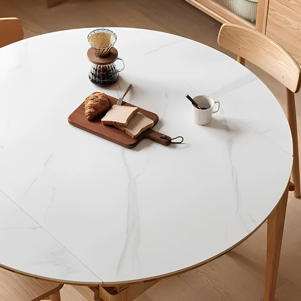 Seattle Natural Solid Oak Extendable Dining Table with Ceramic Marble Top - Image 4