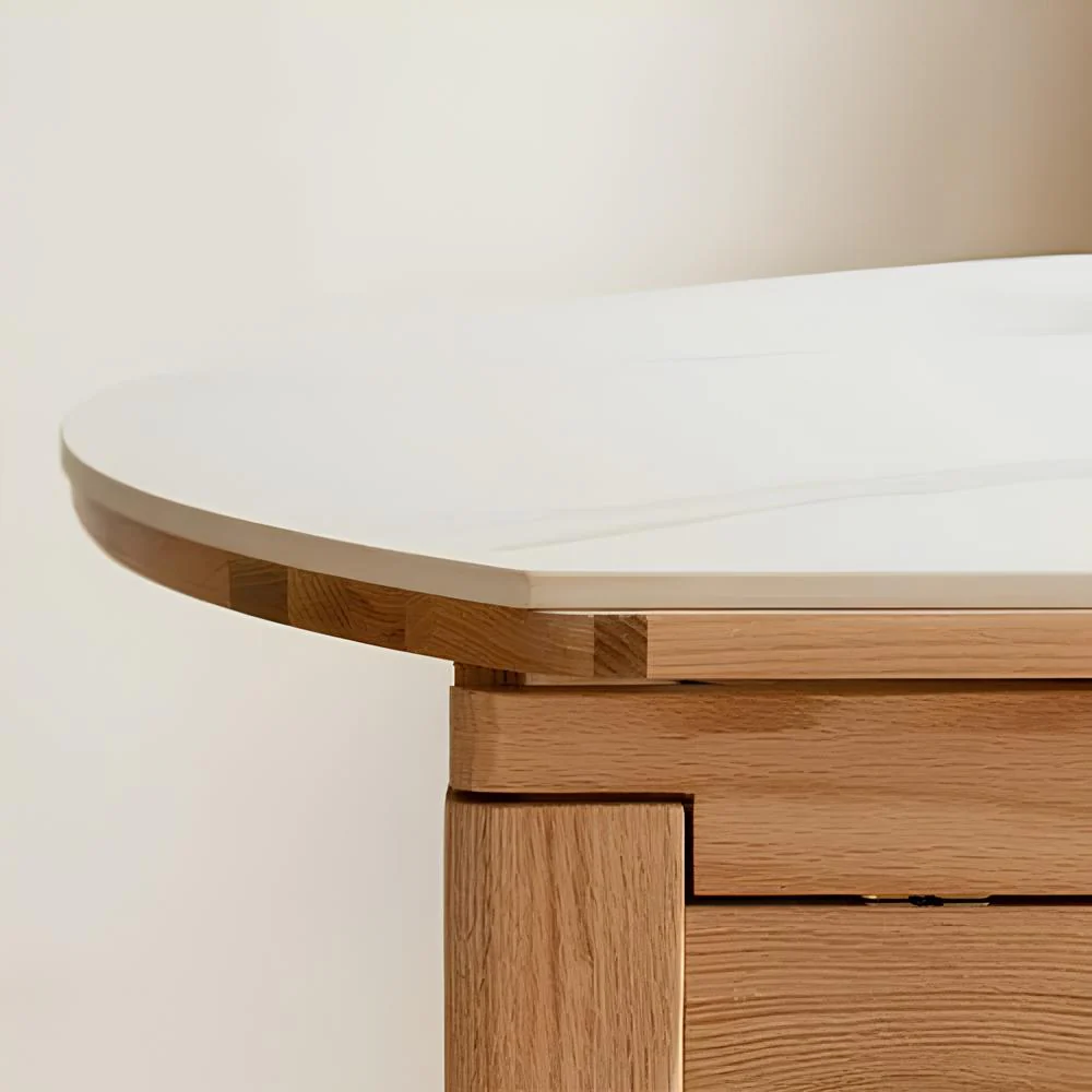 Seattle Natural Solid Oak Extendable Dining Table with Ceramic Marble Top - Image 5