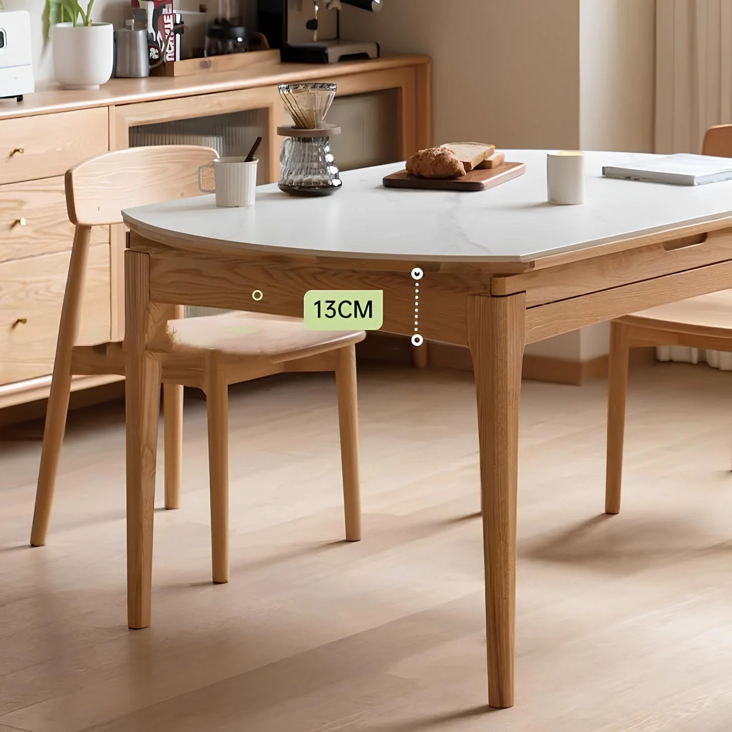 Seattle Natural Solid Oak Extendable Dining Table with Ceramic Marble Top - Image 6