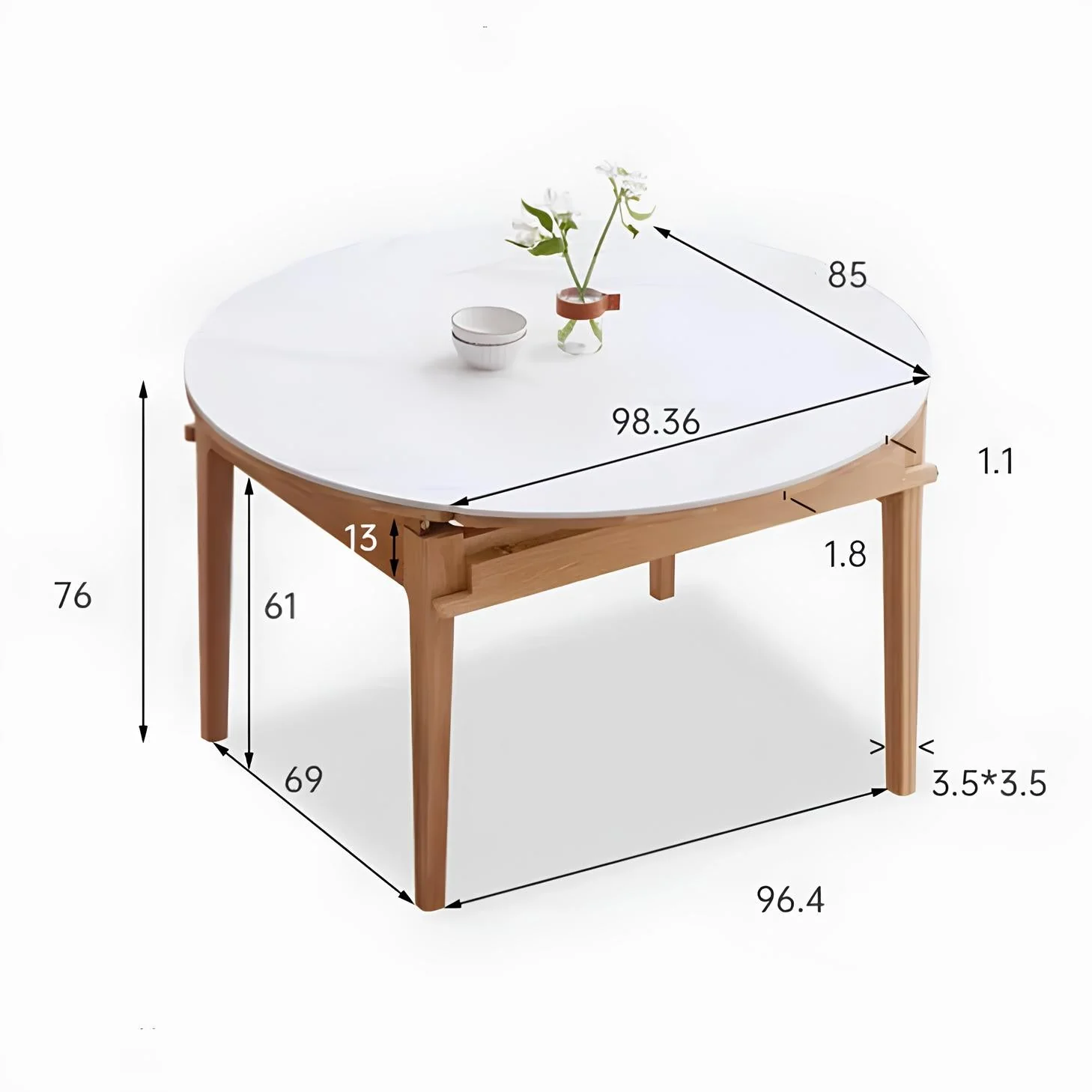 Seattle Natural Solid Oak Extendable Dining Table with Ceramic Marble Top - Image 7