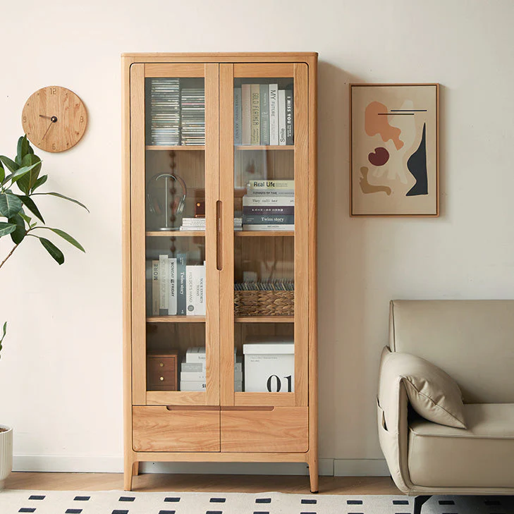 Seattle Natural Solid Oak Large Display Bookcase Cabinet - Image 2