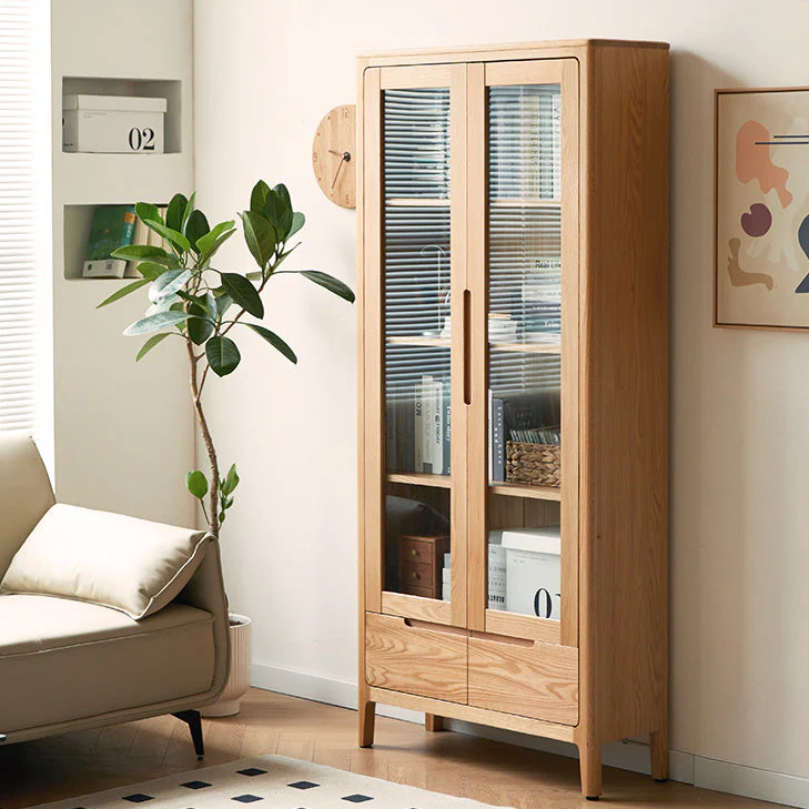 Seattle Natural Solid Oak Large Display Bookcase Cabinet - Image 4