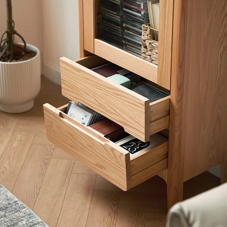 Seattle Natural Solid Oak Slim Display Cabinet - Image 10