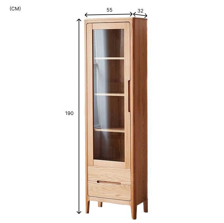 Seattle Natural Solid Oak Slim Display Cabinet - Image 11