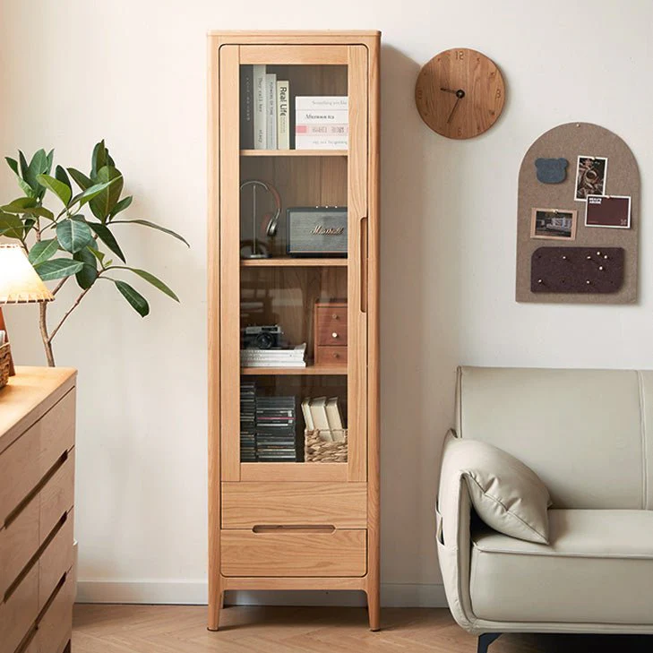 Seattle Natural Solid Oak Slim Display Cabinet - Image 2