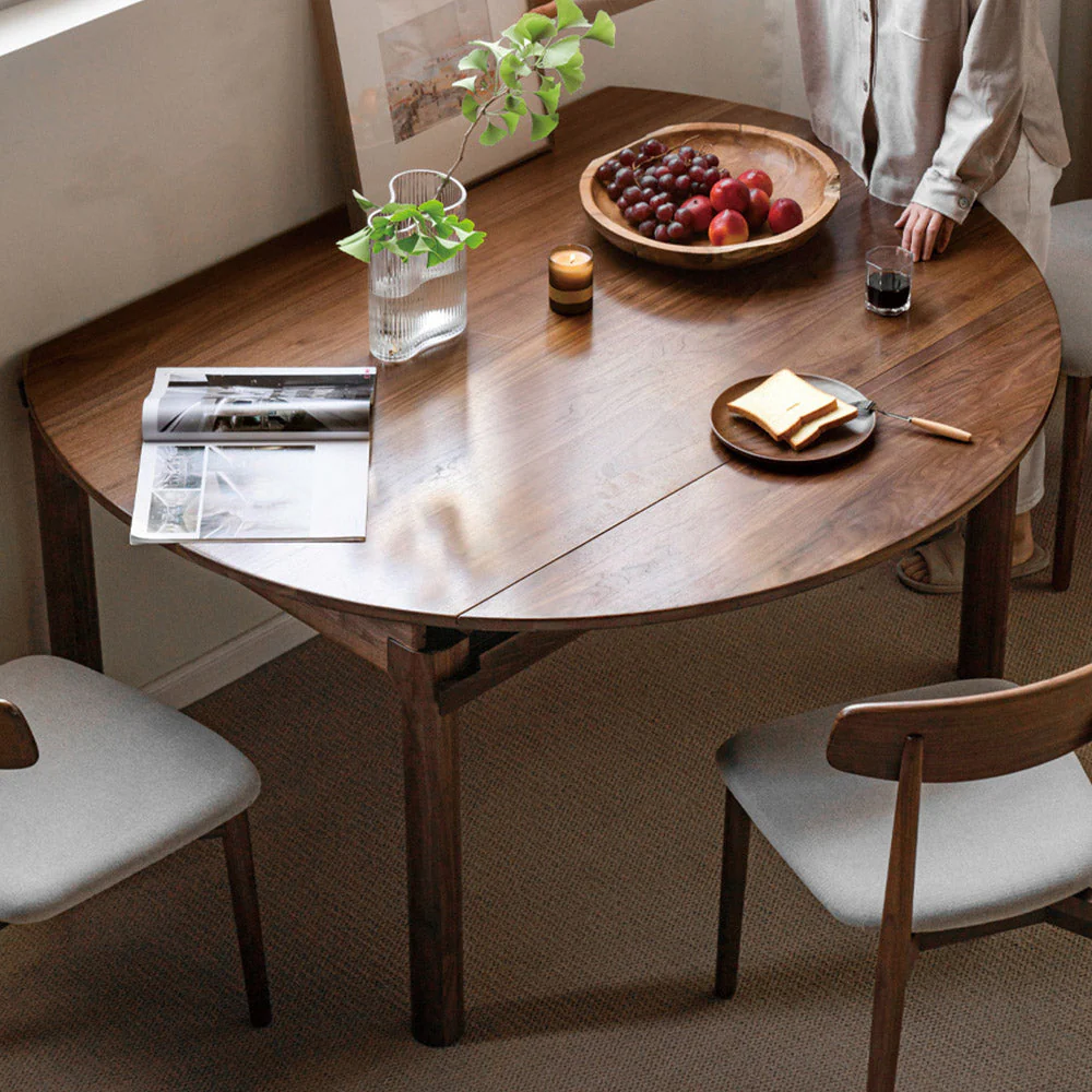 Seattle Natural Solid Walnut Round Extendable Dining Table - Image 3