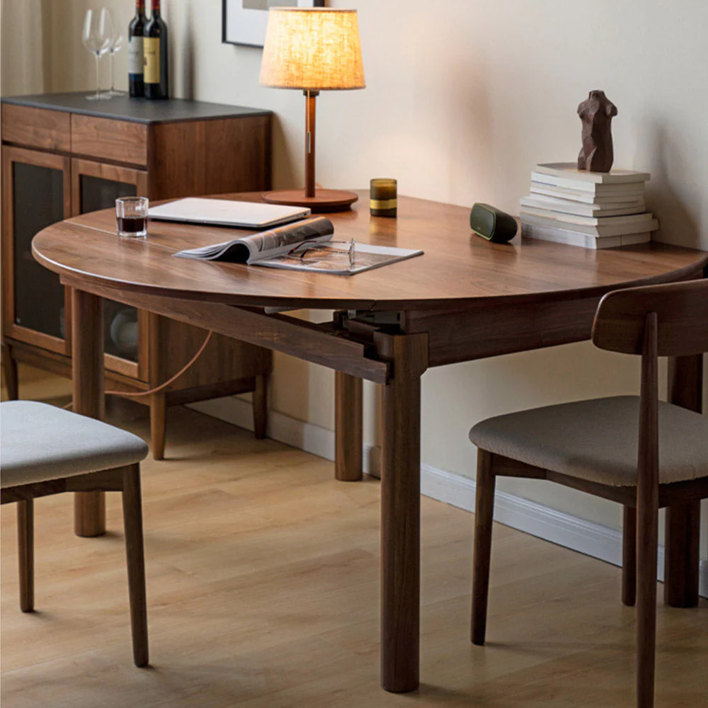 Seattle Natural Solid Walnut Round Extendable Dining Table - Image 4