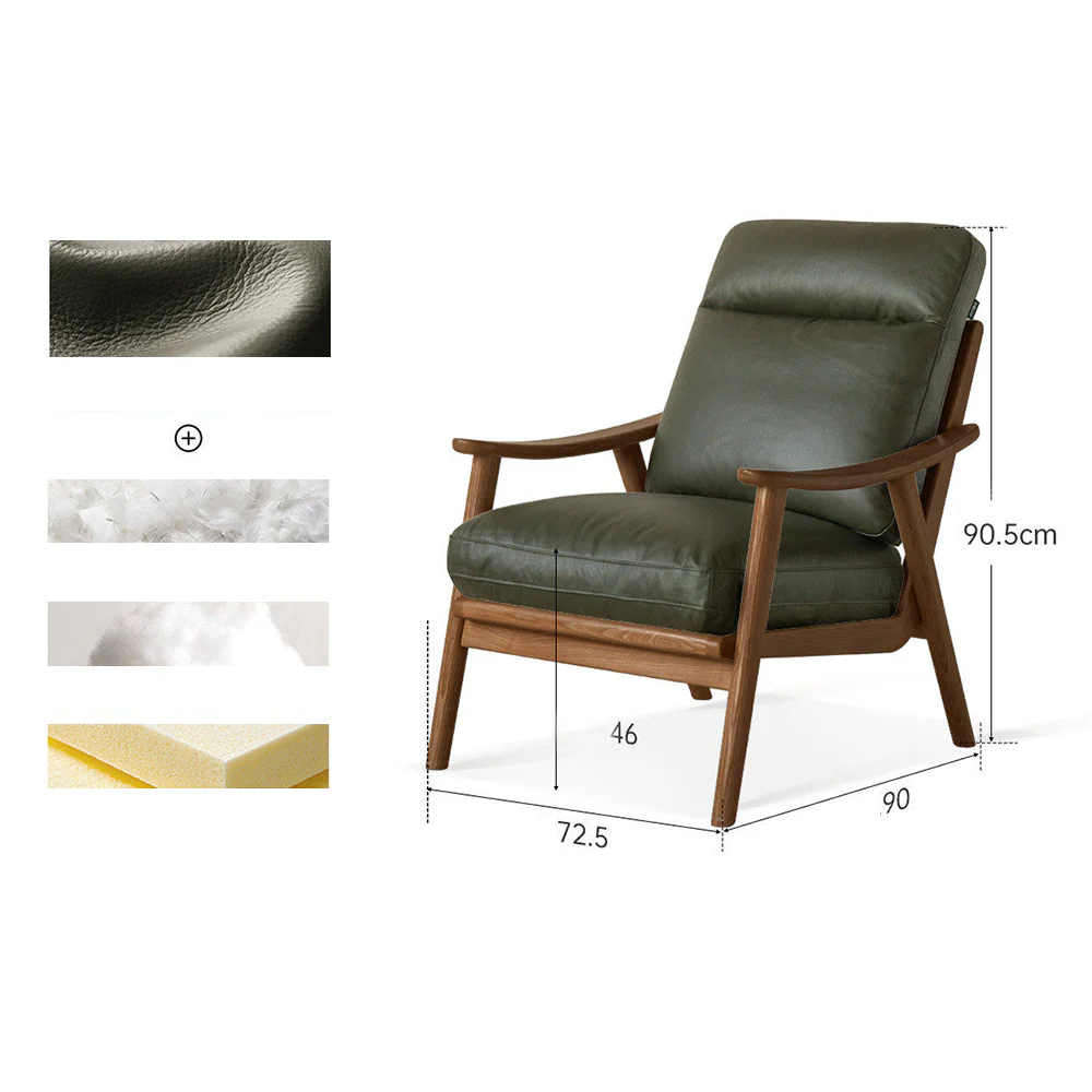Simancas Natural Solid Walnut Genuine Leather Armchair - Image 10