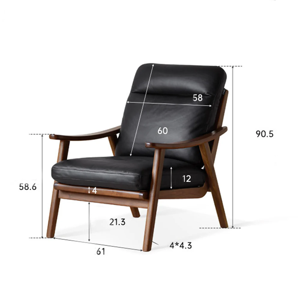 Simancas Natural Solid Walnut Genuine Leather Armchair - Image 11