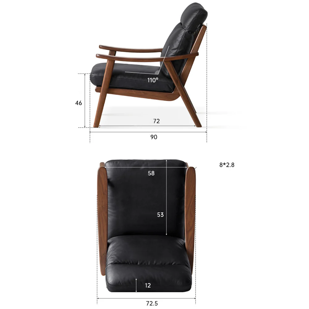 Simancas Natural Solid Walnut Genuine Leather Armchair - Image 12