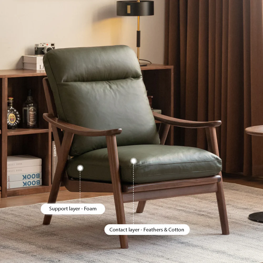 Simancas Natural Solid Walnut Genuine Leather Armchair - Image 2