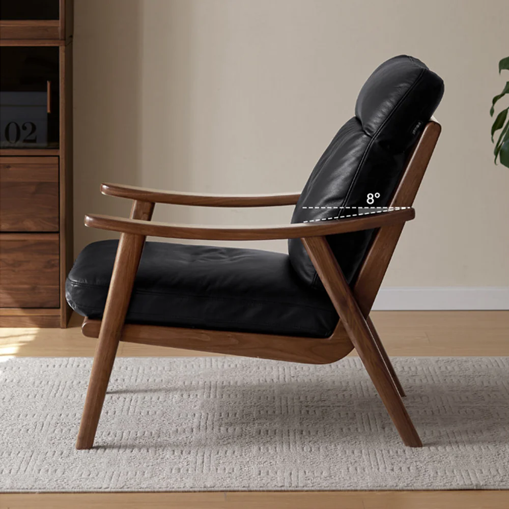 Simancas Natural Solid Walnut Genuine Leather Armchair - Image 3