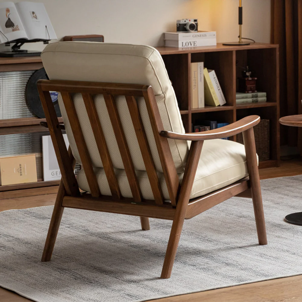 Simancas Natural Solid Walnut Genuine Leather Armchair - Image 4