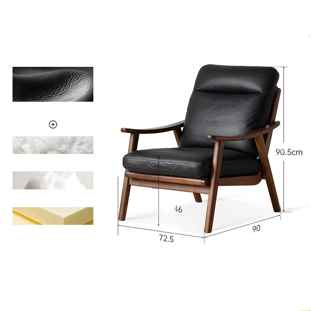 Simancas Natural Solid Walnut Genuine Leather Armchair - Image 8
