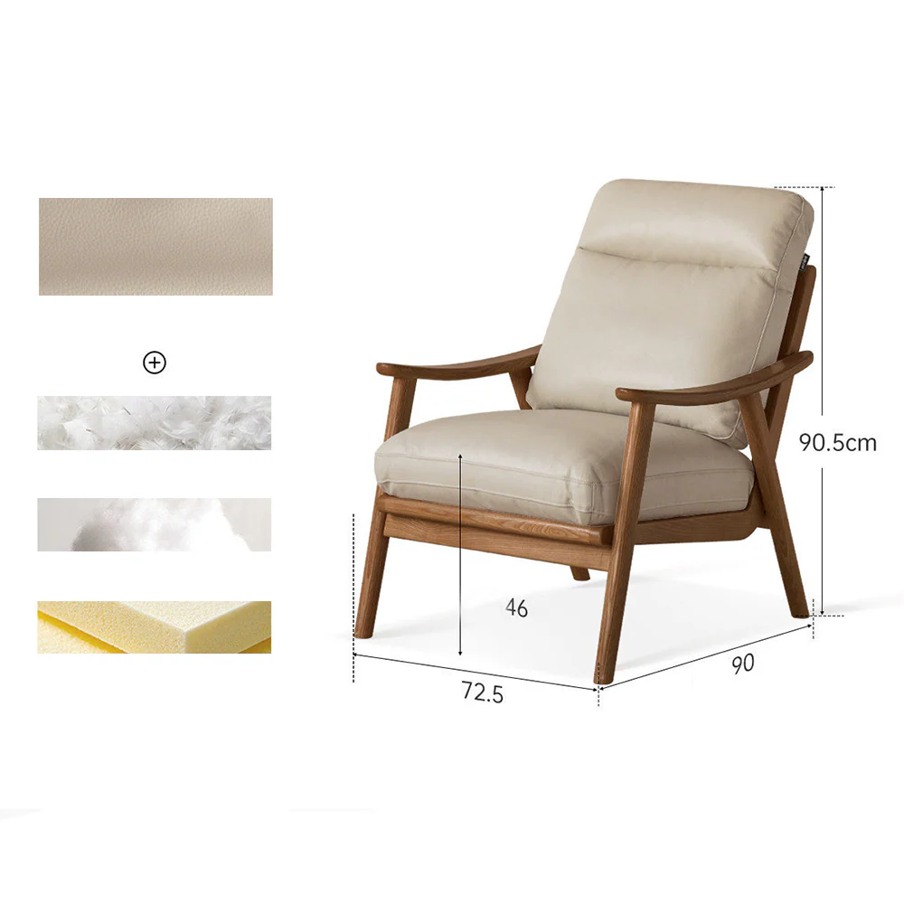 Simancas Natural Solid Walnut Genuine Leather Armchair - Image 9