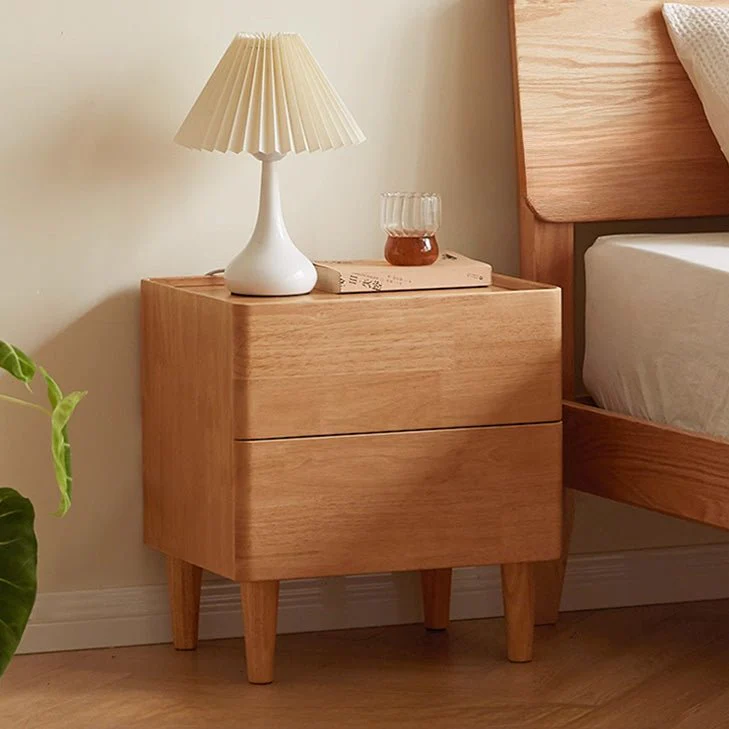 Skara Natural Solid Rubber Wood Bedside Table