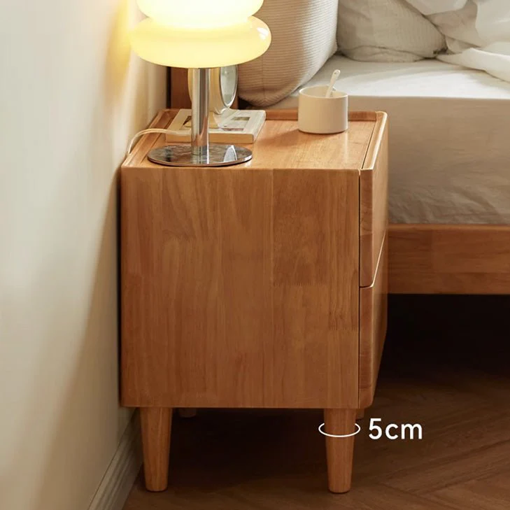 Skara Natural Solid Rubber Wood Bedside Table - Image 4