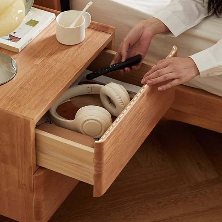 Skara Natural Solid Rubber Wood Bedside Table - Image 9