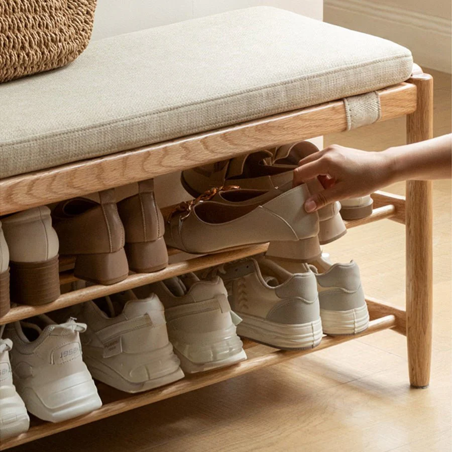 Solna Natural Solid Oak Shoe Bench - Image 4