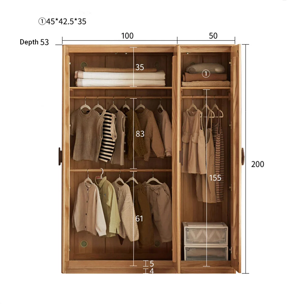 Urban Kidz Natural Solid Oak Wardrobe - Image 14