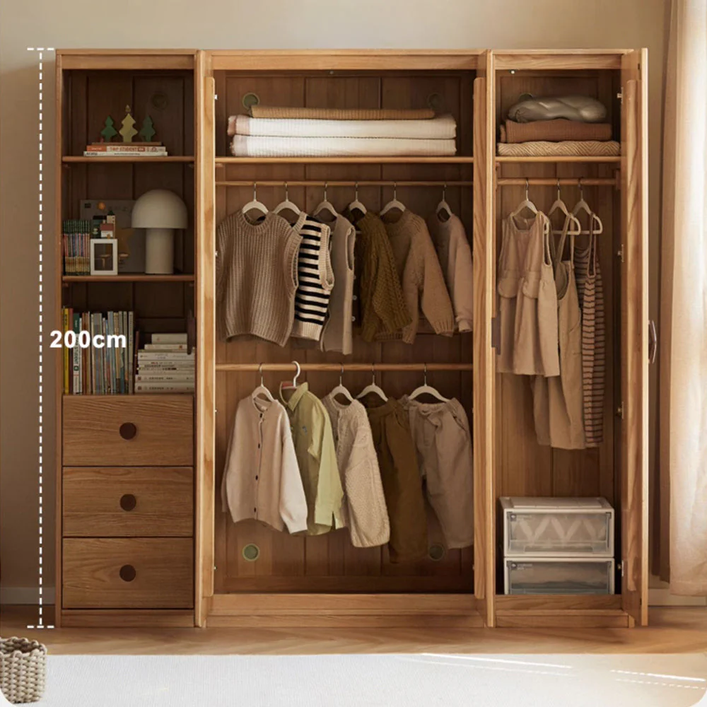Urban Kidz Natural Solid Oak Wardrobe - Image 3