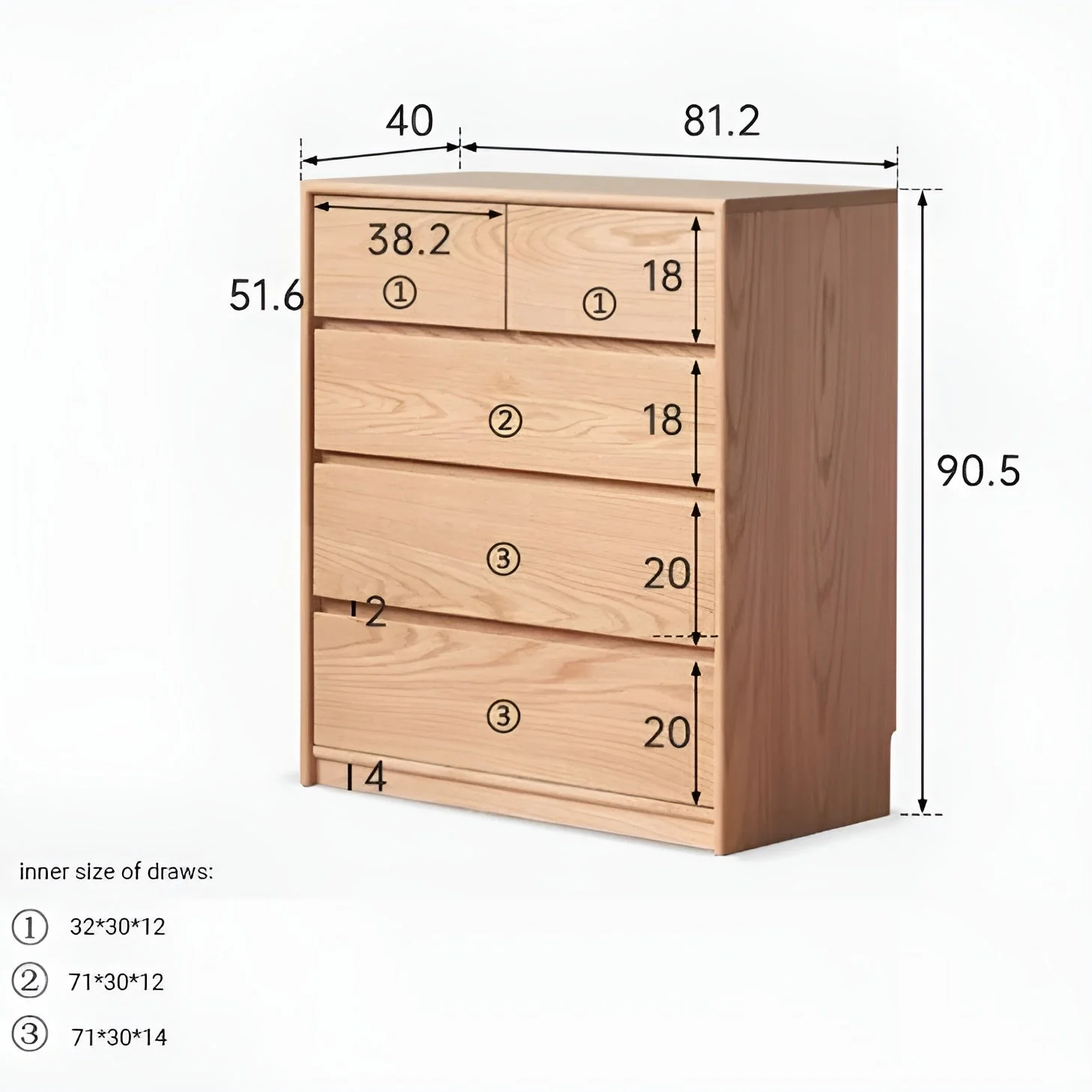 Warburg Natural Solid Oak 2 Over 3 Chest Drawers - Image 4