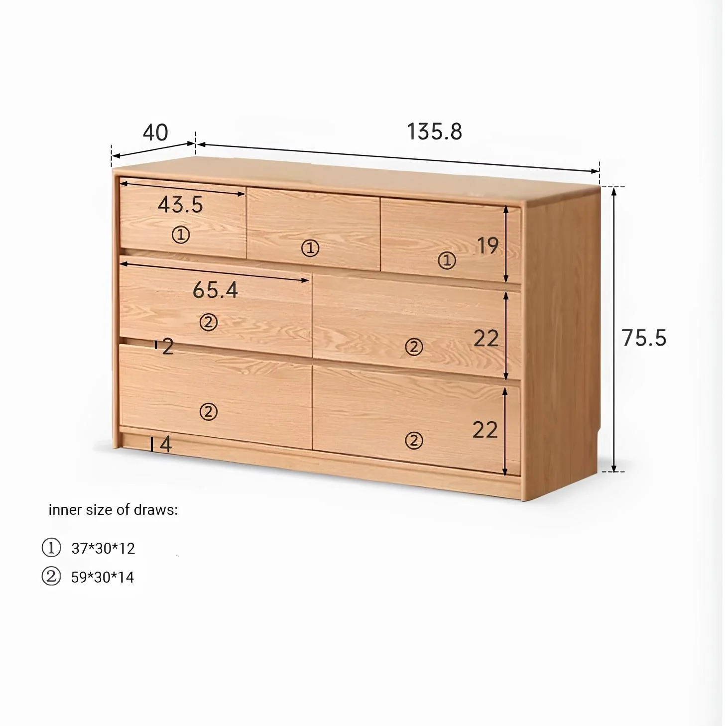 Warburg Natural Solid Oak 3 Over 4 Chest Drawers - Image 7