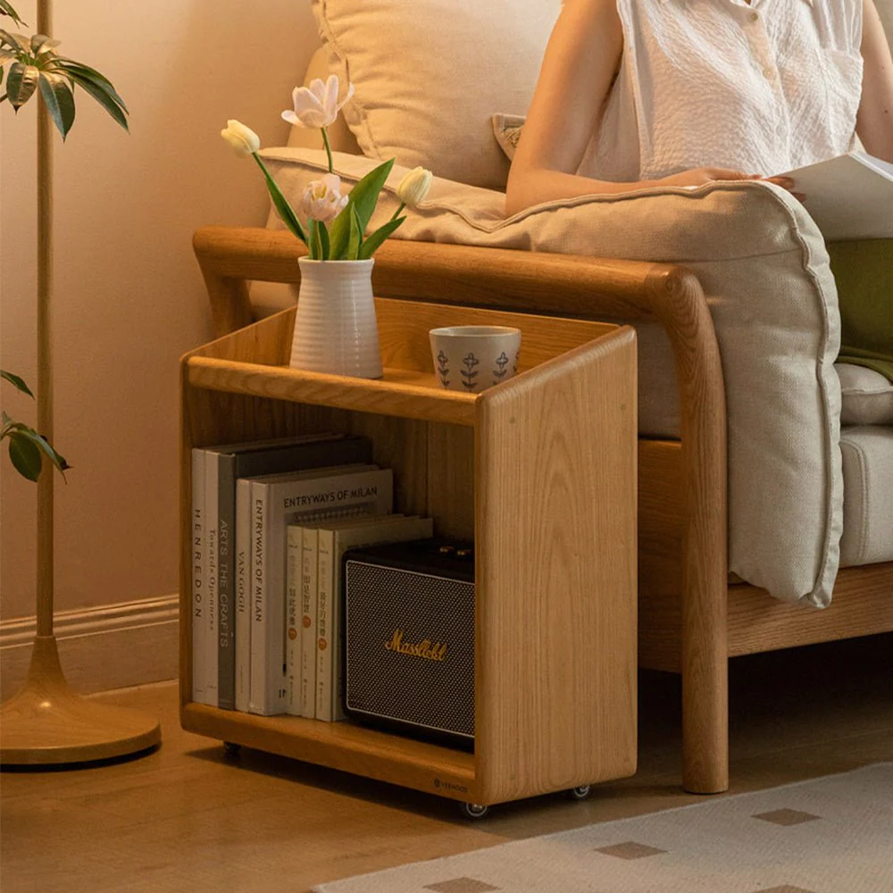 Zelt Natural Solid Oak Mobile Small Bookcase - Image 3